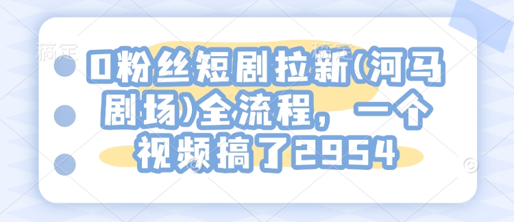 0粉丝短剧拉新(河马剧场)全流程，一个视频搞了2954-连烟牍库