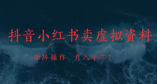 抖音小红书卖虚拟资料，市场需求一直存在，矩阵操作，月入1w+-连烟牍库