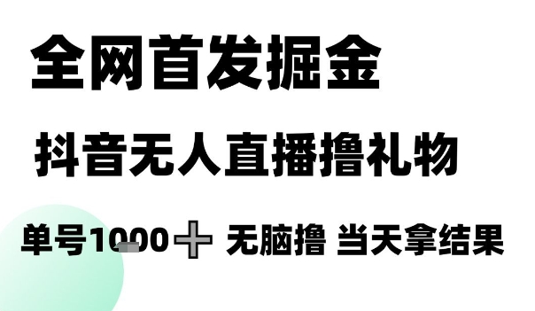 全网首发掘金抖音无人直播撸礼物，单号1k +无脑撸，当天拿结果【揭秘】-连烟牍库