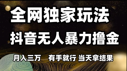 全网独家玩法抖音无人暴力撸金，月入3W，有手就行，当天拿结果【揭秘】-连烟牍库