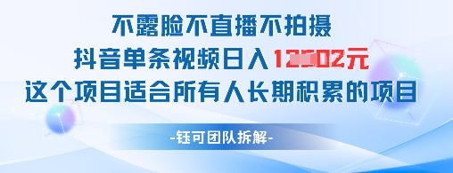 不露脸不直播不拍摄抖音单条视频日入1k+这个项目适合所有人长期积累的项目-连烟牍库