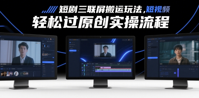 短剧三联屏搬运玩法，短剧搬运轻松过原创实操流程-连烟牍库
