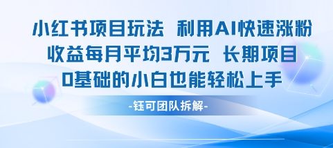 适合小白操作的小红书新项目，利用AI快速涨粉，收益每月平均1W+-连烟牍库
