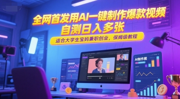 全网首发用AI一键制作爆款视频，自测日入多张，适合大学生宝妈兼职创业，保姆级教程-连烟牍库