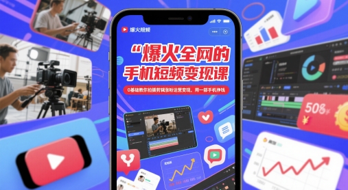 爆火全网的手机短视频变现课，0基础教你拍摄剪辑涨粉运营变现，用一部手机挣钱-连烟牍库