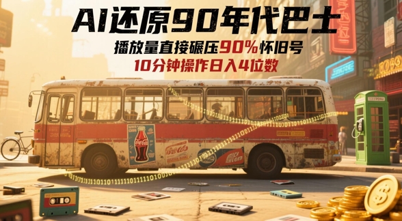AI还原90年代巴士，一帧就让70后泪崩，播放量直接碾压90%怀旧号，每天操作十分钟，日入四位数-连烟牍库