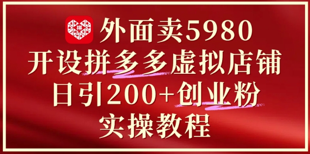 外面卖5980开设拼多多虚拟店铺：单日引流200+创业付费粉实战教程-连烟牍库
