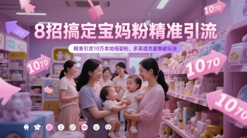 8招搞定宝妈粉精准引流，精准引流10万本地母婴粉，多渠道流量爆破玩法-连烟牍库