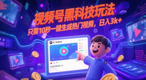 视频号黑科技玩法，只需10秒一键生成热门视频，日入3k+【揭秘】-连烟牍库