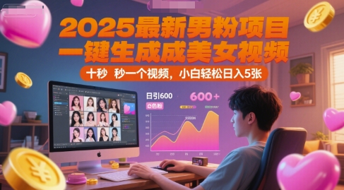 2025最新男粉项目，一键生成美女视频，日引600+色粉 十秒一个视频，小白轻松日入5张【揭秘】-连烟牍库