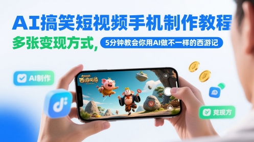 AI搞笑短视频手机制作教程，多张变现方式，5分钟教会你用AI做不一样的西游记-连烟牍库