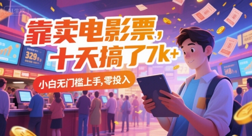 靠卖电影票，十天搞了7k+，小白无门槛上手，零投入【揭秘】-连烟牍库