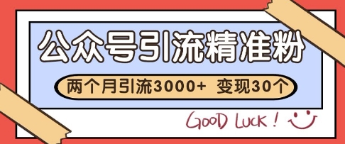 公众号精准粉引流玩法，2个月3000+精准粉，变现30个W【揭秘】-连烟牍库