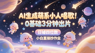 AI生成萌系小人唱歌，0基础3分钟出片，28个作品涨粉8.9W，单条最高19W赞，日入四位数，小白直接抄作业-连烟牍库