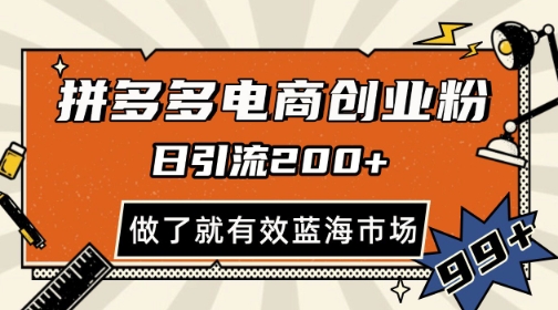 拼多多引流电商创业粉，日引200+，可矩阵放大，做了就有效【揭秘】-连烟牍库