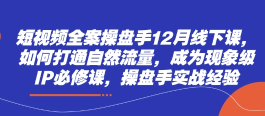 短视频全案操盘手12月线下课，如何打通自然流量，成为现象级IP必修课，操盘手实战经验-连烟牍库