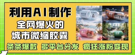 利用AI制作全网爆火的城市微缩胶囊，条条爆款， 多平台分发，疯狂涨粉变现-连烟牍库