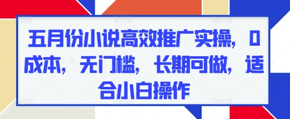 五月份小说高效推广实操，0成本，无门槛，长期可做，适合小白操作-连烟牍库