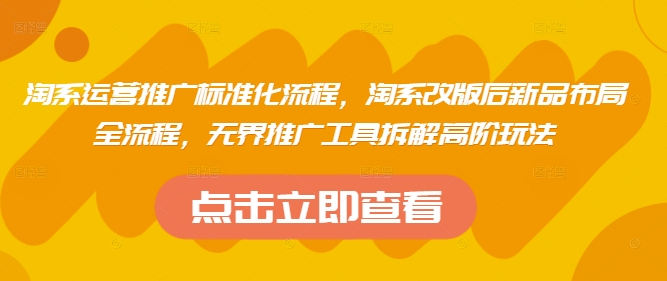 淘系运营推广标准化流程，​淘系改版后新品布局全流程，无界推广工具拆解高阶玩法-连烟牍库