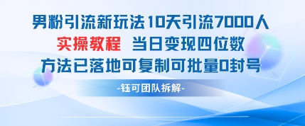 男粉引流新玩法10天引流7000人当日变现四位数可复制可批量0封号-连烟牍库