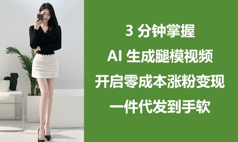 3分钟掌握AI生成腿模视频，开启零成本涨粉变现，一件代发到手软-连烟牍库
