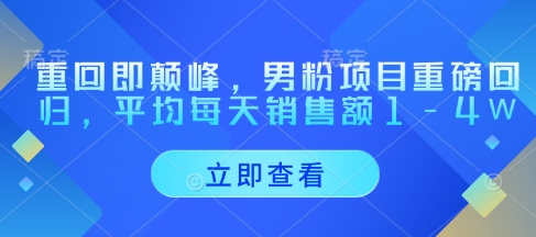 重回即颠峰，男粉项目重磅回归，平均每天销售额1-4W-连烟牍库