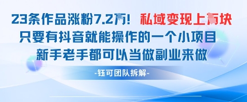 抖音私域项目23条作品涨粉7.2W，私域变现1W-连烟牍库