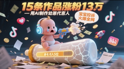 用AI制作幼崽代言人，宝宝的控诉火爆全网，15条作品涨粉13W，单号月入5位数实操教程-连烟牍库