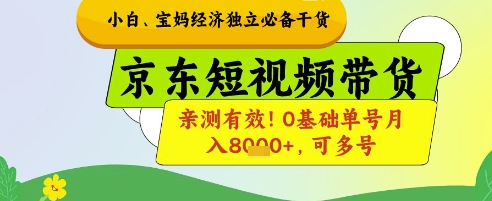 小白宝妈经济独立必备干货，京东短视频带货，亲测有效!0基础单号月入8k+，可多号【揭秘】-连烟牍库