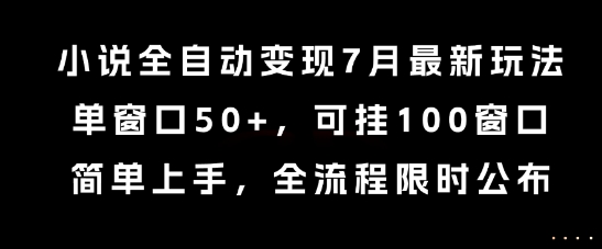 小说全自动变现7月玩法，单窗口50+，可挂100窗口，简单上手，全流程限时公布【揭秘】-连烟牍库