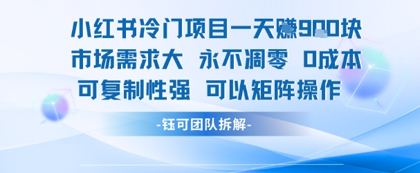 小红书冷门项目一天收益9张，市场需求大，0成本，可复制性强可以矩阵操作-连烟牍库