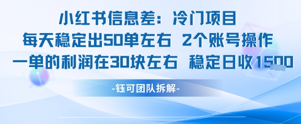 小红书信息差冷门项目一单利润30块每天稳定1.5k左右2个账号操作-连烟牍库