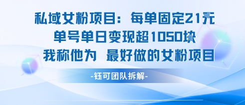 私域女粉项目：每单固定21块，单日变现超1k+，最好做的女粉项目-连烟牍库