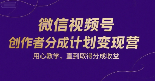 微信视频号创作者分成计划变现营，用心教学，直到取得分成收益-连烟牍库