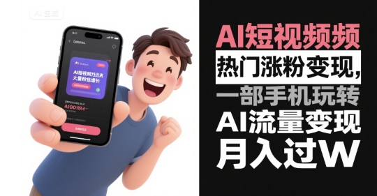 AI短视频热门涨粉变现，一部手机玩转AI流量变现，月入过W-连烟牍库