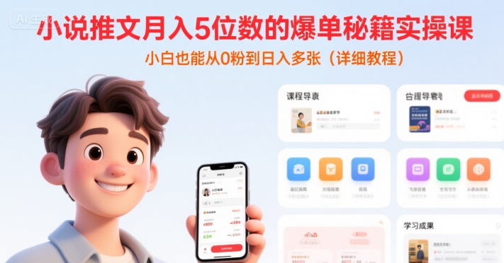 小说推文月入5位数的爆单秘籍实操课，，小白也能从0粉到日入多张(详细教程)-连烟牍库