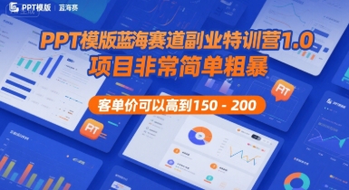 PPT模版蓝海赛道副业特训营1.0，项目非常简单粗暴，客单价可以高到150-200-连烟牍库