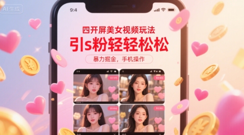 四开屏美女视频玩法，引s粉轻轻松松，暴力掘金，手机操作【揭秘】-连烟牍库