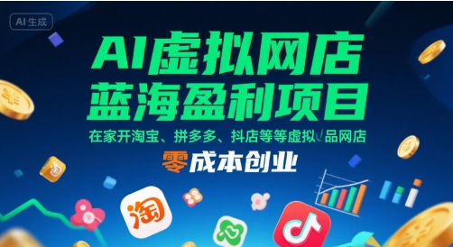 AI虚拟网店蓝海盈利项目，在家开淘宝、拼多多、抖店等虚拟品网店，零成本创业-连烟牍库