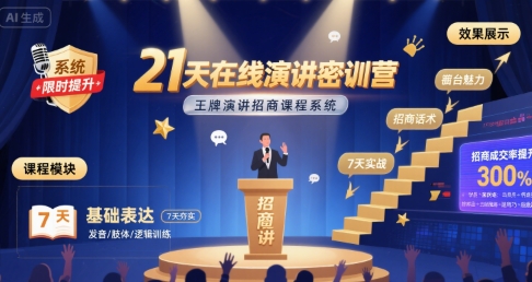 21天在线演讲密训营，王牌演讲招商课程系统-连烟牍库