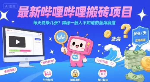 最新哔哩哔哩上B站搬砖项目，每天能挣几张？揭秘一般人不知道的蓝海赛道-连烟牍库