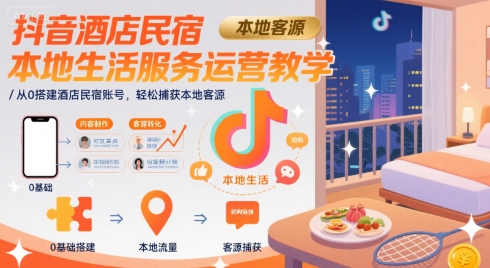抖音酒店民宿本地生活服务运营教学，从0搭建酒店民宿账号，轻松捕获本地客源-连烟牍库