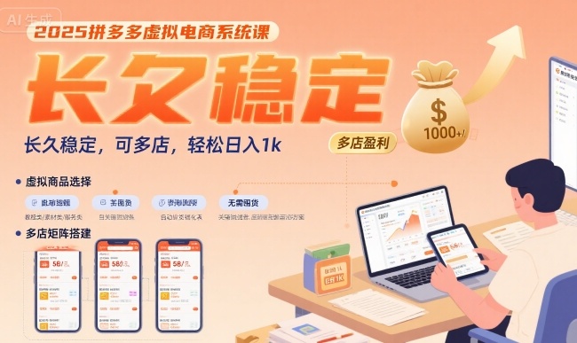 2025拼多多虚拟电商系统课，长久稳定，可多店，轻松日入1k-连烟牍库