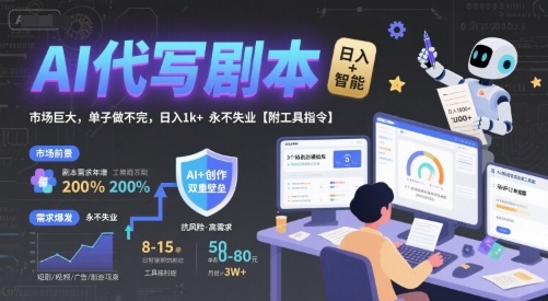 AI代写剧本，市场巨大，单子做不完，日入1k+ 永不失业【附工具指令】-连烟牍库